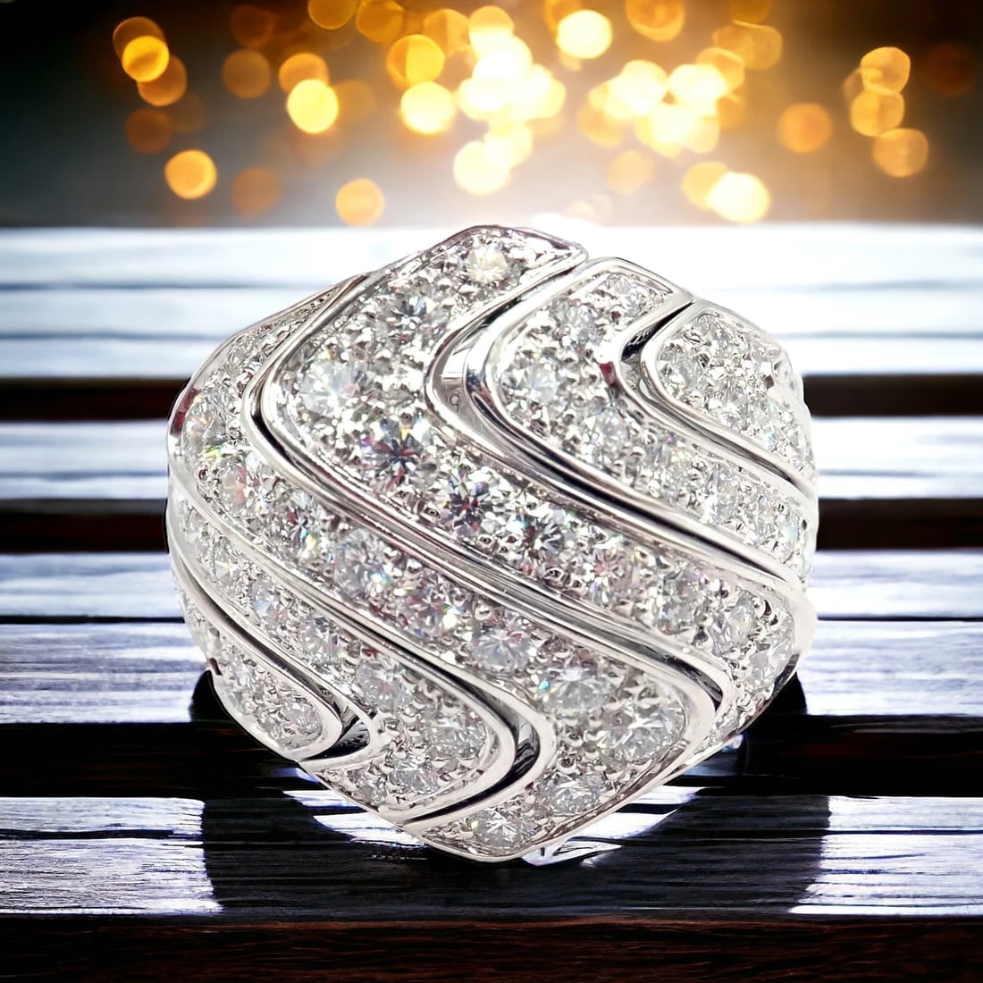 Rare! Authentic Cartier 18k White Gold Diamond Waves Large Ring - 3