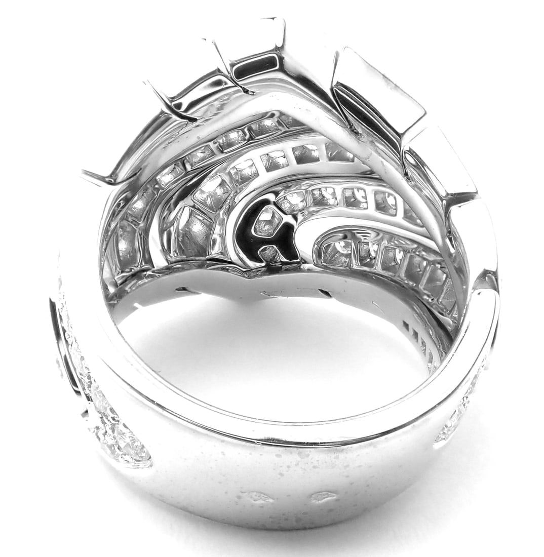 Rare! Authentic Cartier 18k White Gold Diamond Waves Large Ring - 8