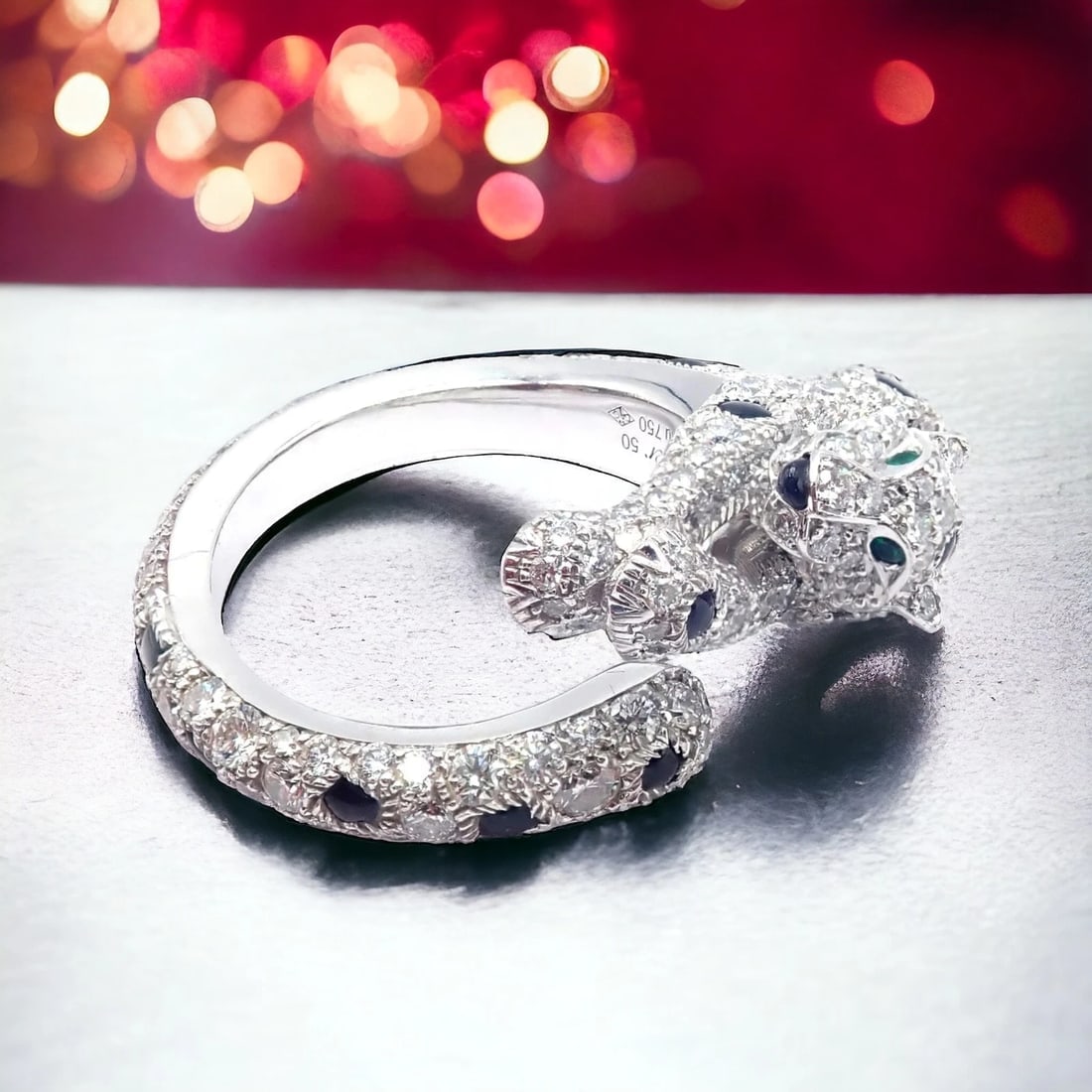 Authentic! Cartier Panther Panthere 18k White Gold Diamond Onyx Ring Paper - 2