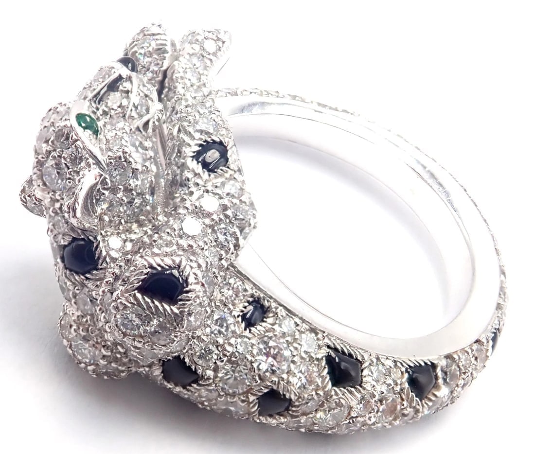 Authentic! Cartier Panther Panthere 18k White Gold Diamond Onyx Ring Paper - 5