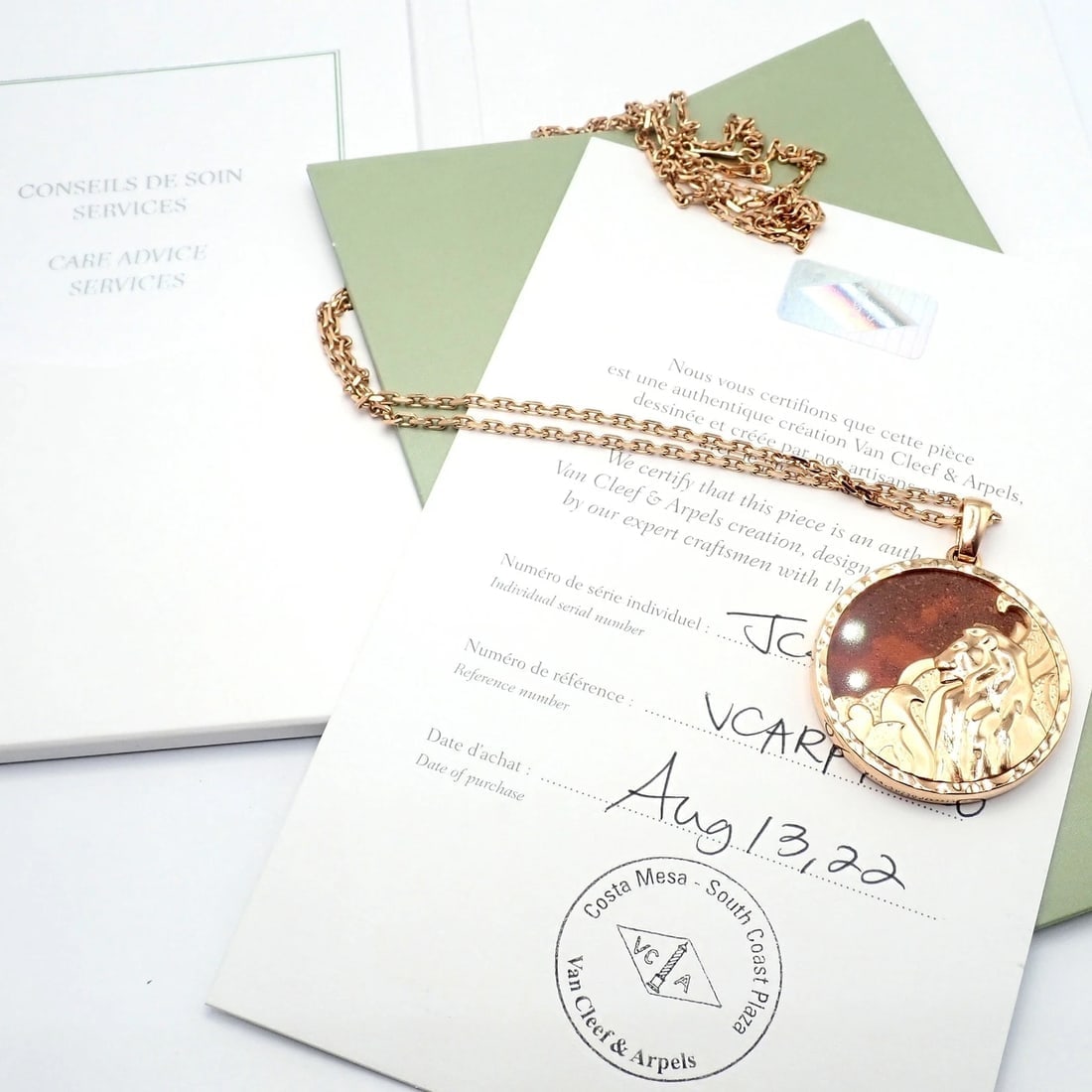 Van Cleef & Arpels Zodiaque 18k Rose Gold Leo Pendant Red Jasper Necklace + Cert - 5