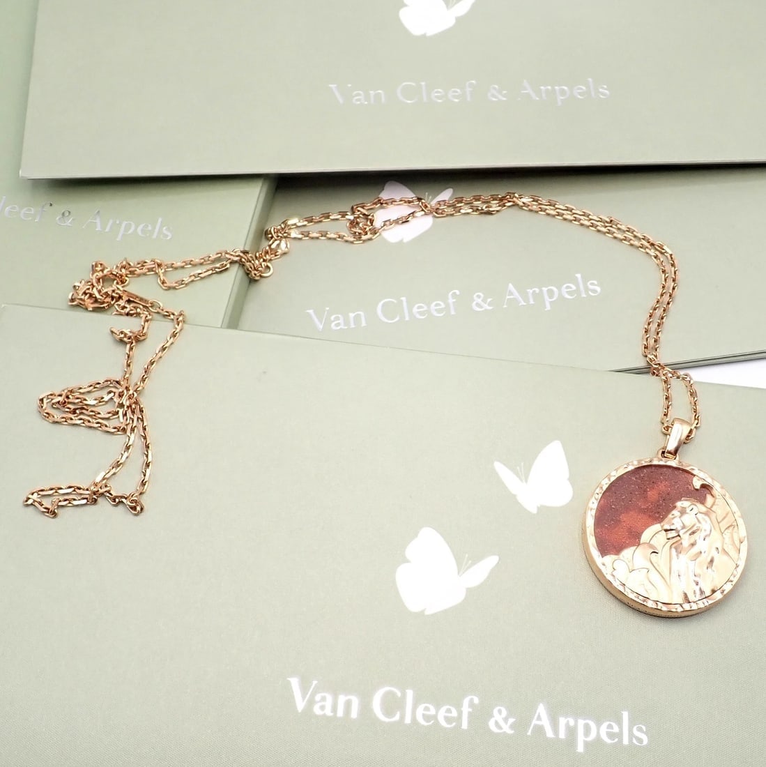 Van Cleef & Arpels Zodiaque 18k Rose Gold Leo Pendant Red Jasper Necklace + Cert - 9