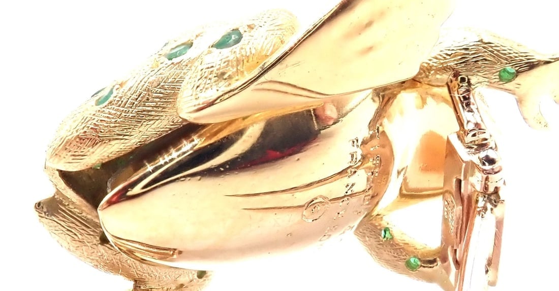Vintage! Tiffany & Co. France 20k Yellow Gold Ruby Emerald Frog Pin Brooch - 6
