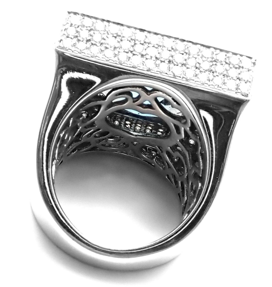 Authentic! Pasquale Bruni 18k White Gold Diamond London Blue Topaz Large Ring - 6