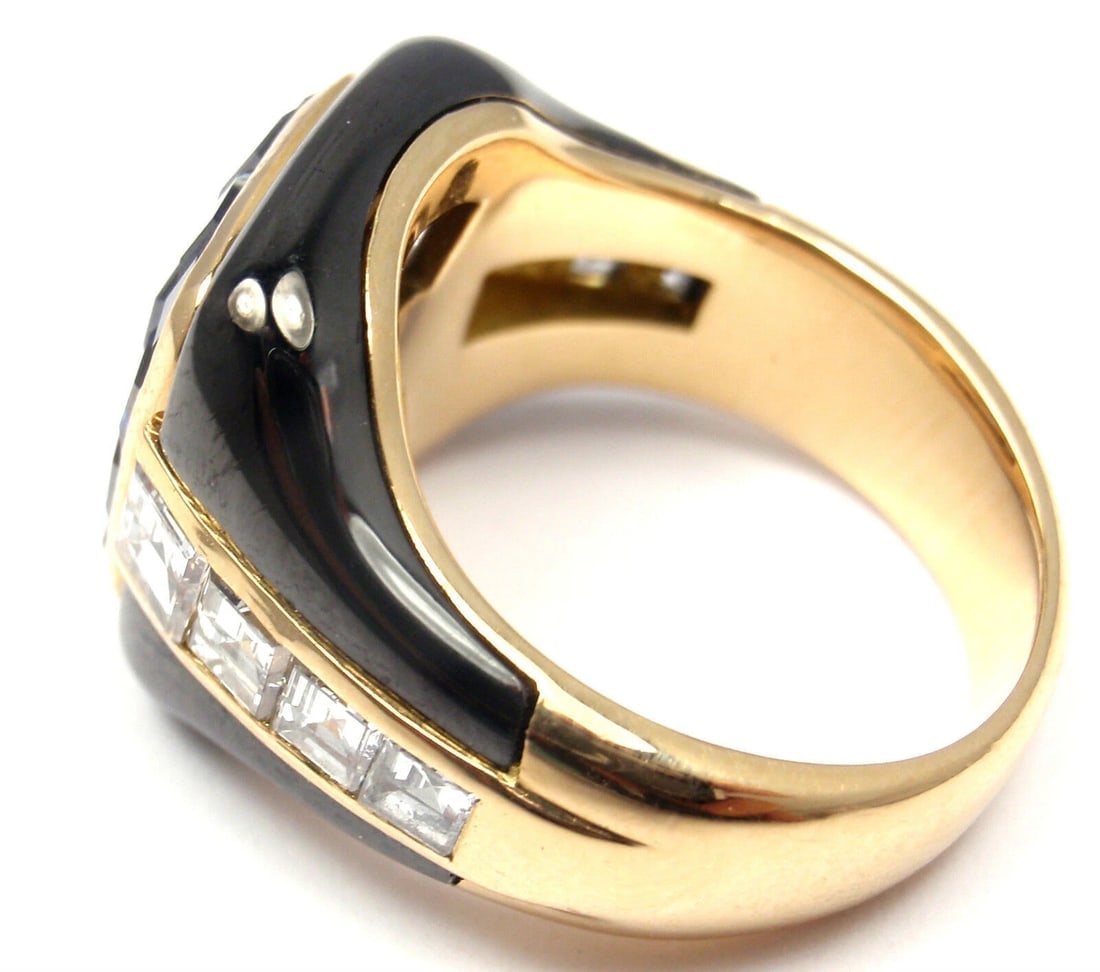 Authentic! Piaget 18k Yellow Gold Diamond Invisible Set Sapphire Enamel Ring - 6