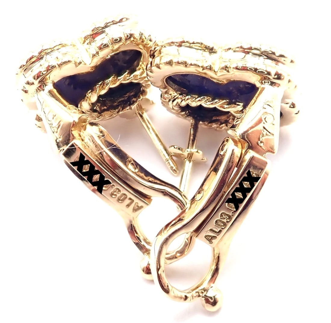 Van Cleef & Arpels 18k Yellow Gold Vintage Alhambra Blue Lapis Earrings Paper - 6