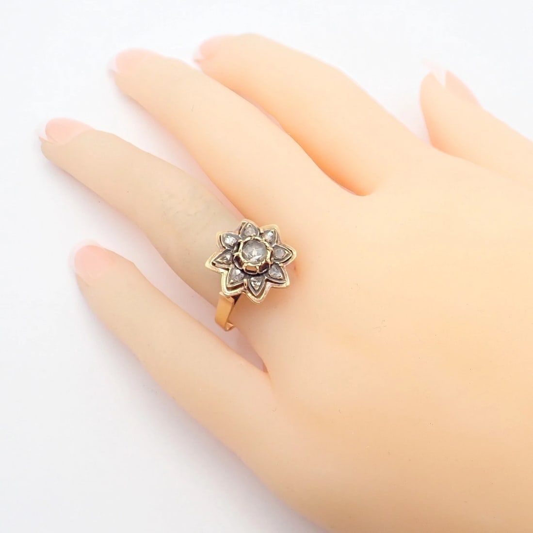 Vintage! Karl Faberge 18k Yellow Gold Rose Cut Diamond Flower Ring - 7