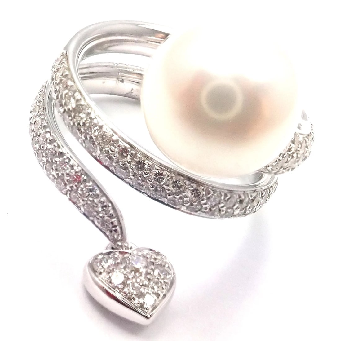 Rare! Authentic Mikimoto 18k White Gold Diamond South Sea Pearl Heart Ring Cert. - 3