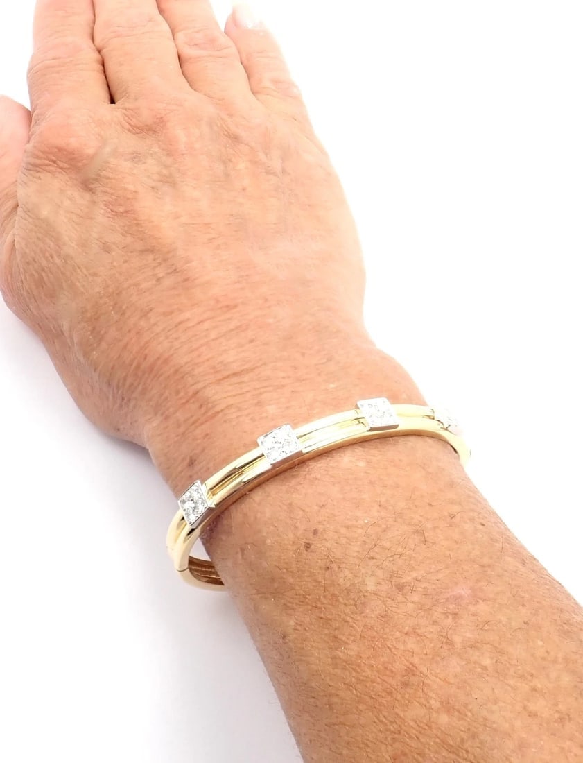 Rare! Vintage Authentic Tiffany & Co 18k Yellow Gold Diamond Bangle Bracelet - 10