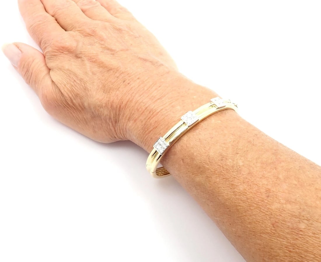 Rare! Vintage Authentic Tiffany & Co 18k Yellow Gold Diamond Bangle Bracelet - 11