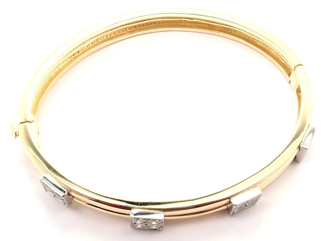 Rare! Vintage Authentic Tiffany & Co 18k Yellow Gold Diamond Bangle Bracelet - 6