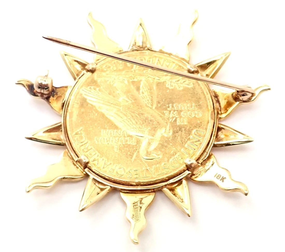 Authentic! Verdura 18k Yellow Gold 22k Yellow Gold $10 US Coin Pin Brooch - 3