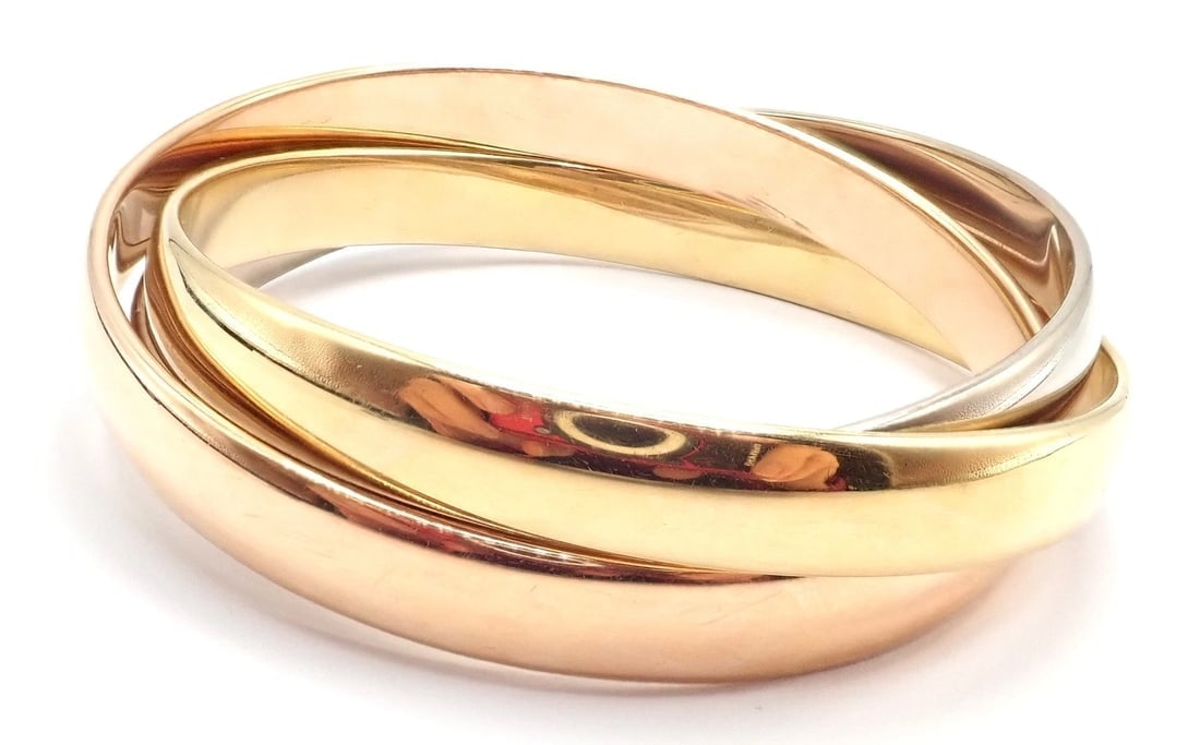 Authentic! Cartier 18k Tricolor Gold 101.5 Grams Rolling Trinity Bangle Bracelet - 7