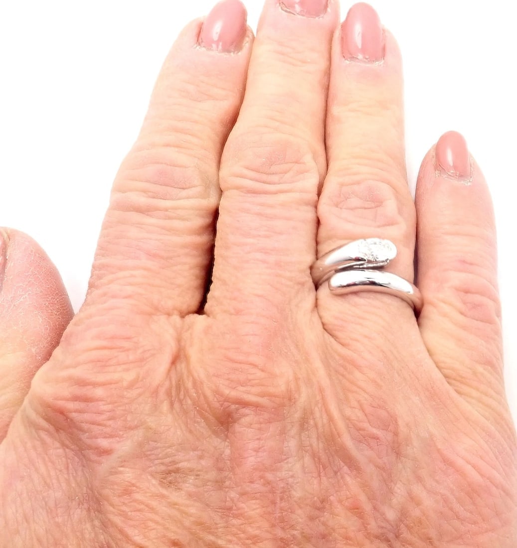 Authentic! Bulgari Bvlgari 18k White Gold Diamond Bypass Band Ring - 5