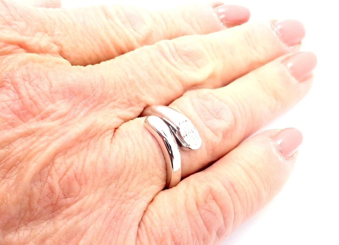 Authentic! Bulgari Bvlgari 18k White Gold Diamond Bypass Band Ring - 6