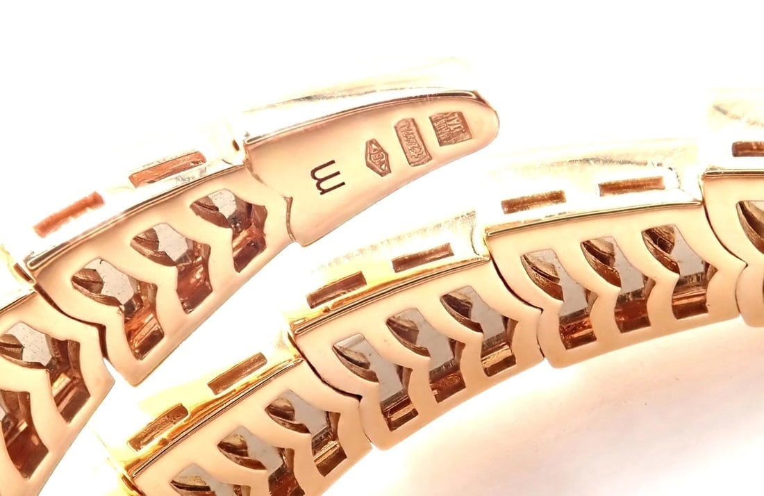 Authentic! Bulgari Bvlgari Serpenti Viper 18k Rose Gold Diamond Bangle Bracelet - 10