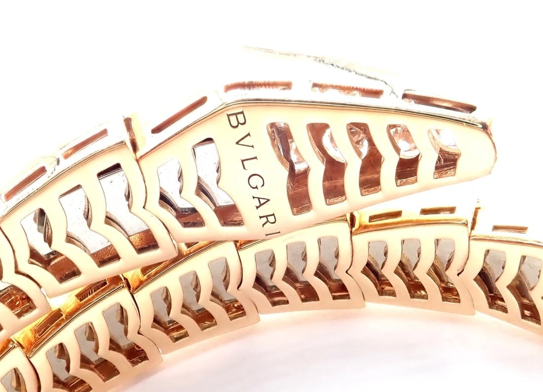 Authentic! Bulgari Bvlgari Serpenti Viper 18k Rose Gold Diamond Bangle Bracelet - 8