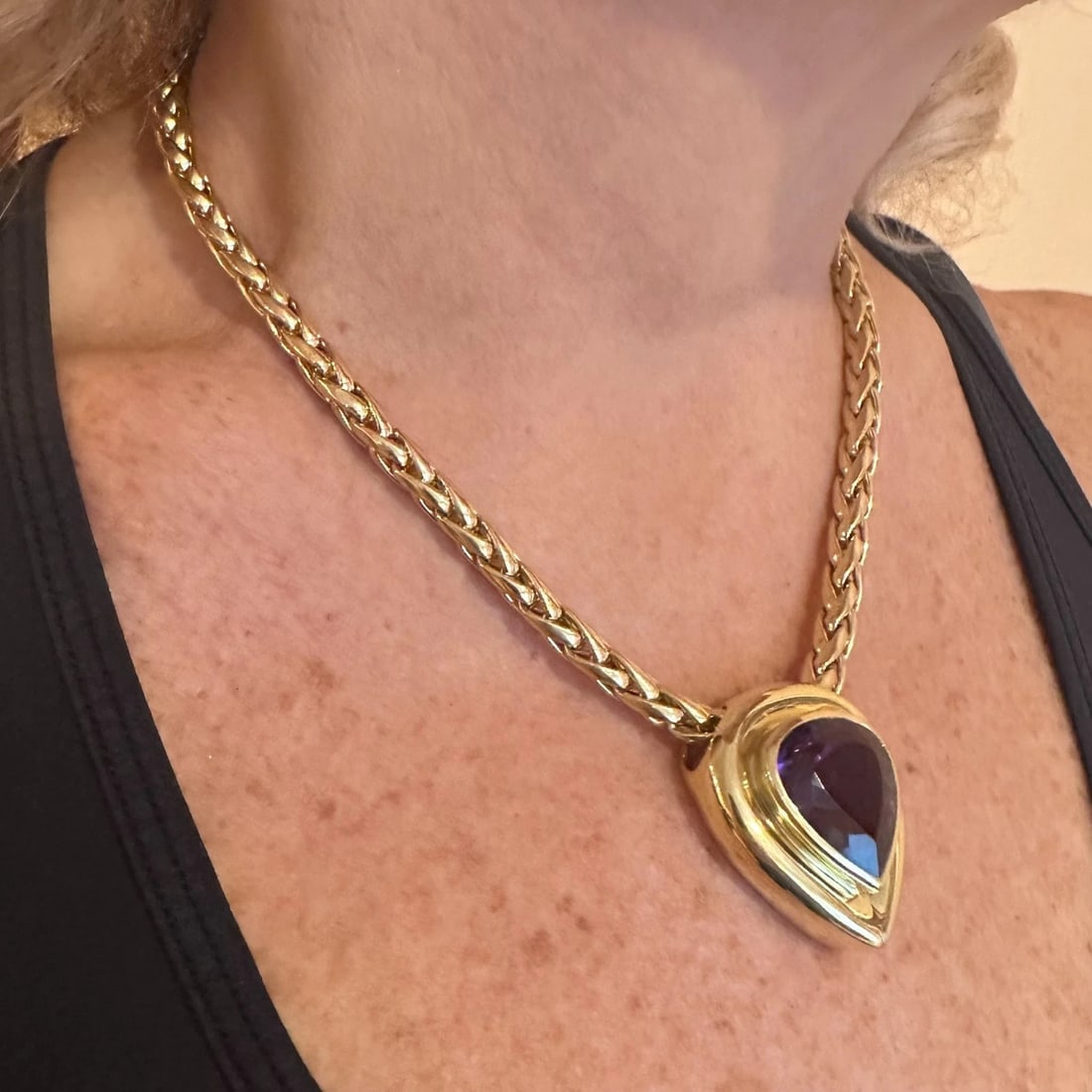 Authentic! Tiffany & Co Paloma Picasso 18k Gold Large Amethyst Pendant Necklace - 15