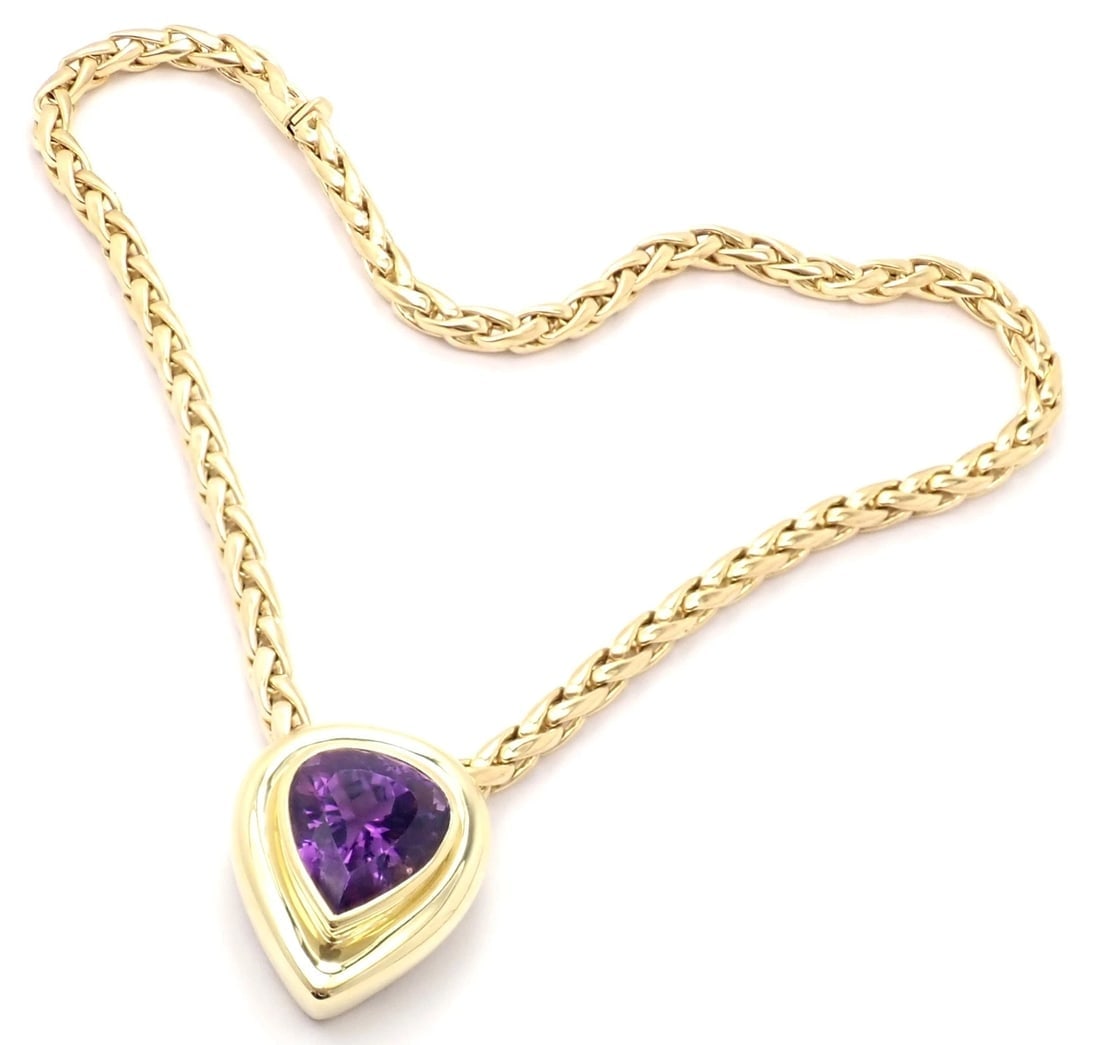 Authentic! Tiffany & Co Paloma Picasso 18k Gold Large Amethyst Pendant Necklace - 6