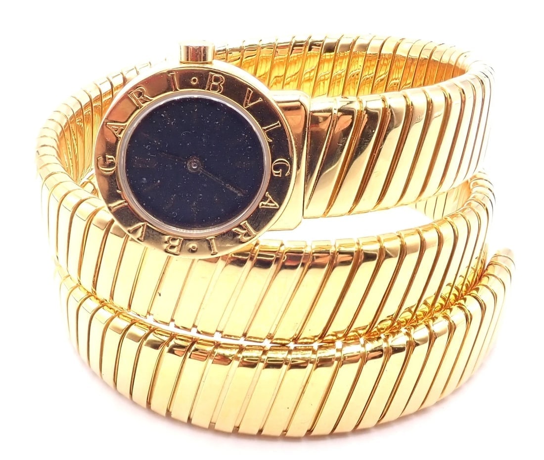 Authentic! Bulgari 18k Yellow Gold Tubogas Serpent Snake Bracelet Watch - 12