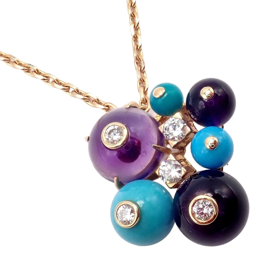 Rare! Authentic Cartier 18k Rose Gold Turquoise Diamond Delices De Goa Necklace - 3