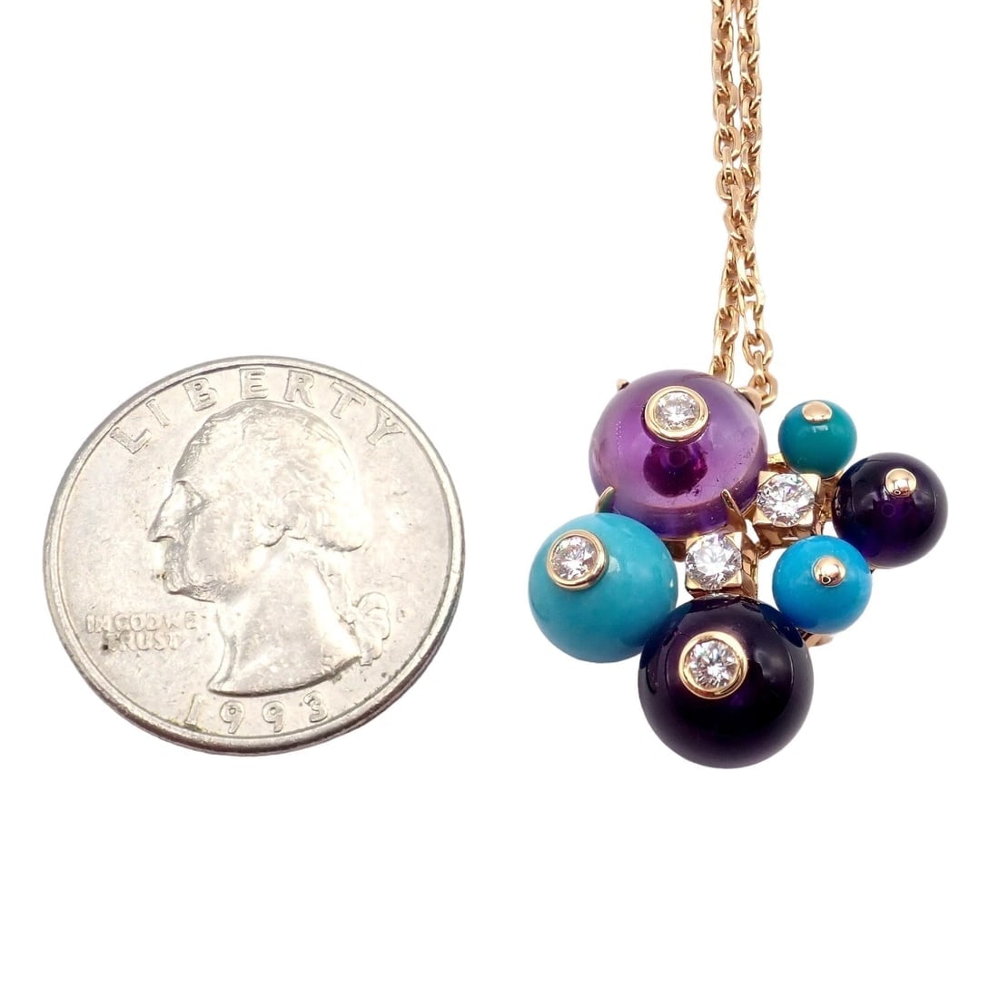 Rare! Authentic Cartier 18k Rose Gold Turquoise Diamond Delices De Goa Necklace - 6