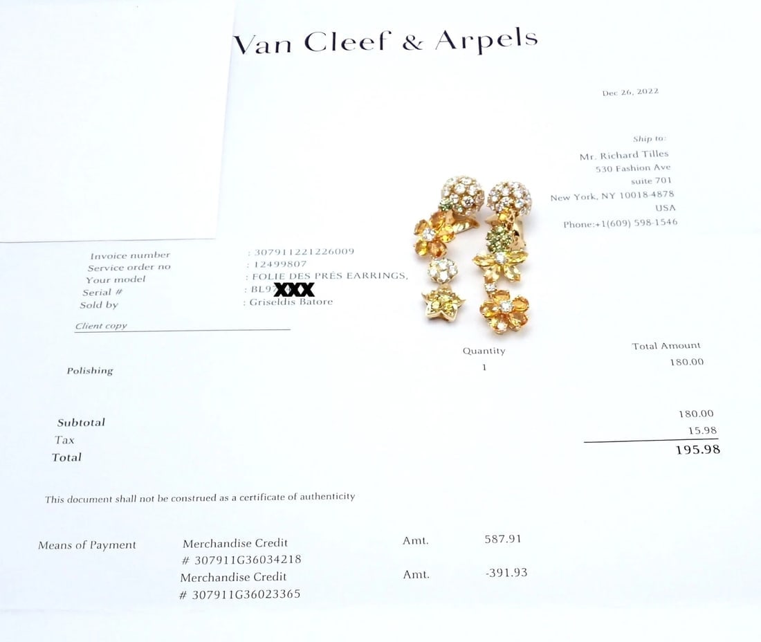 Authentic! Van Cleef & Arpels Folie des Pres 18k Gold Diamond Sapphire Earrings - 4