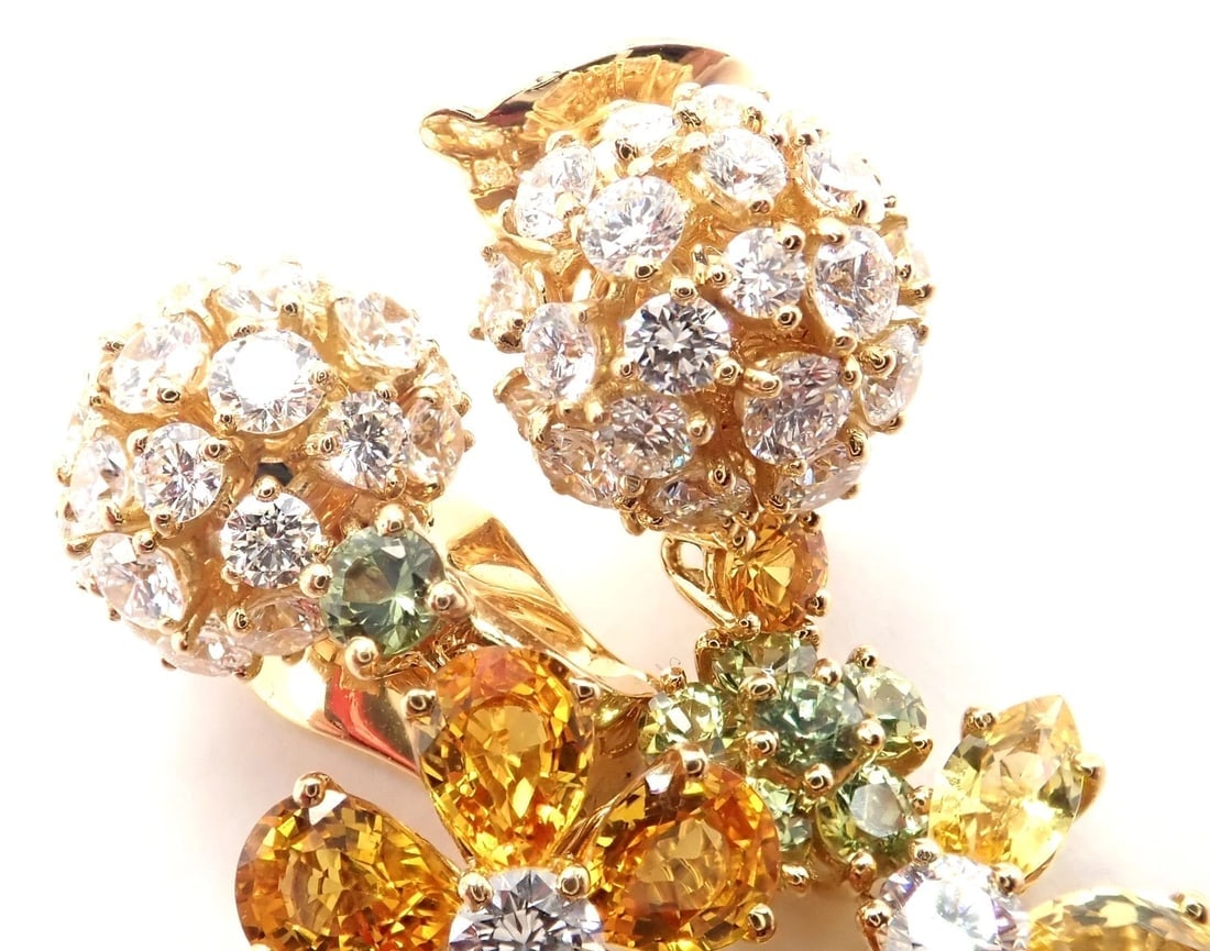 Authentic! Van Cleef & Arpels Folie des Pres 18k Gold Diamond Sapphire Earrings - 5