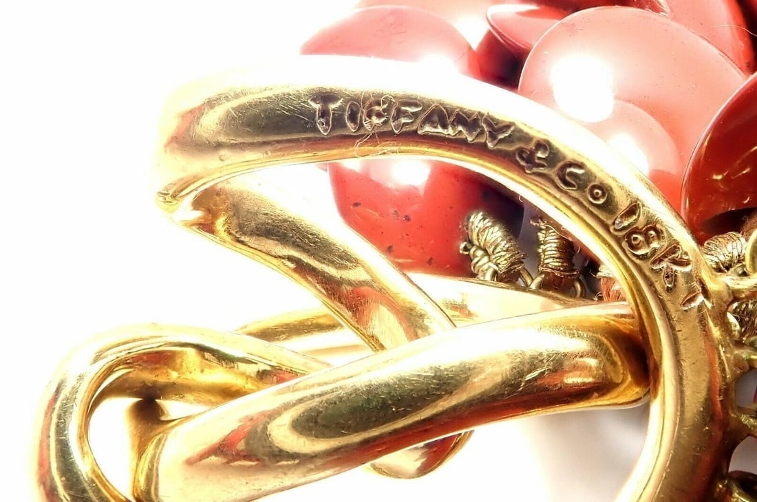 Authentic! Vintage Tiffany Co 18k Yellow Gold Jasper Hematite Bead Necklace - 5