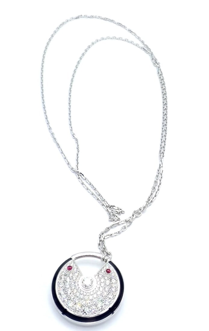 Authentic! Cartier Amulette 18k White Gold Diamond Ruby Large Pendant Necklace - 11