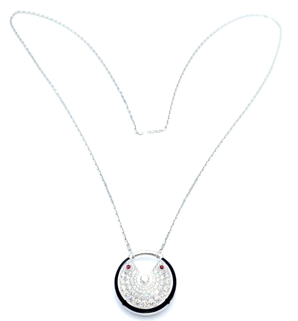 Authentic! Cartier Amulette 18k White Gold Diamond Ruby Large Pendant Necklace - 12