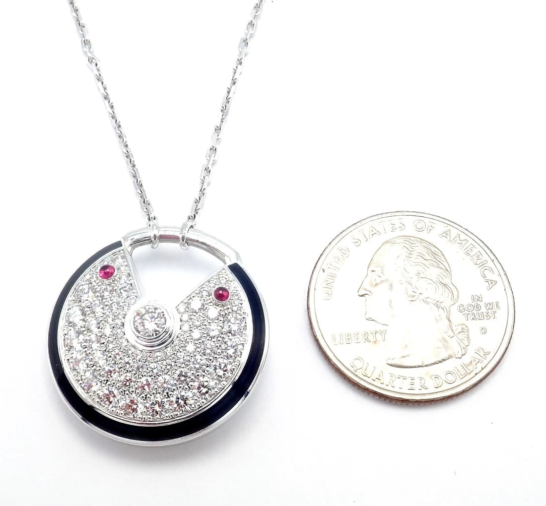 Authentic! Cartier Amulette 18k White Gold Diamond Ruby Large Pendant Necklace - 7