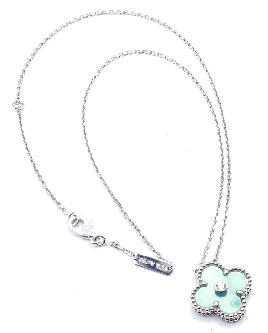 Van Cleef &Arpels Celadon Sèvres Porcelain Diamond 18k Vintage Alhambra Necklace - 5