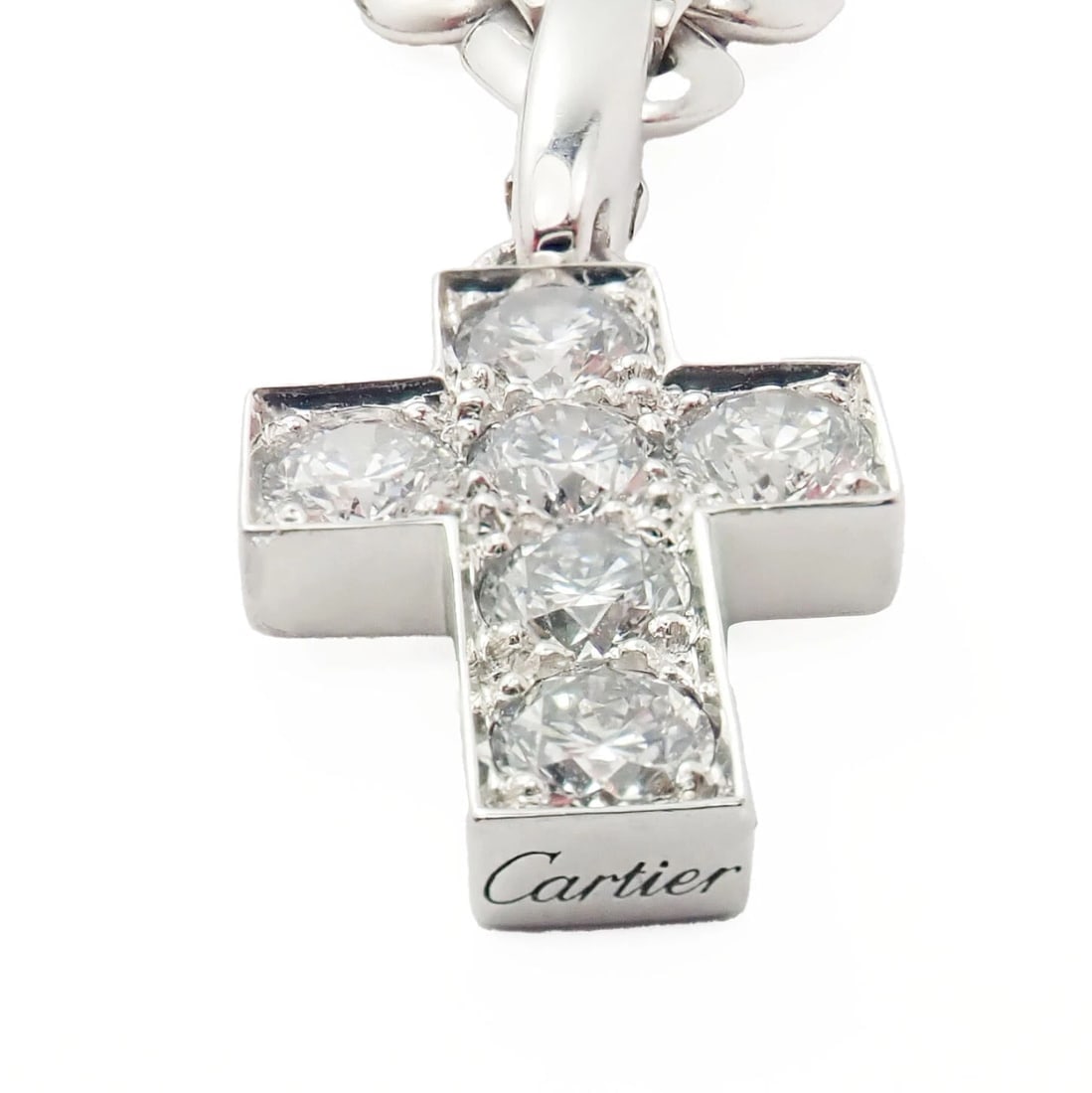 Authentic! Cartier 18k White Gold 3 Charm Bracelet with Diamond Cross Double C's - 9