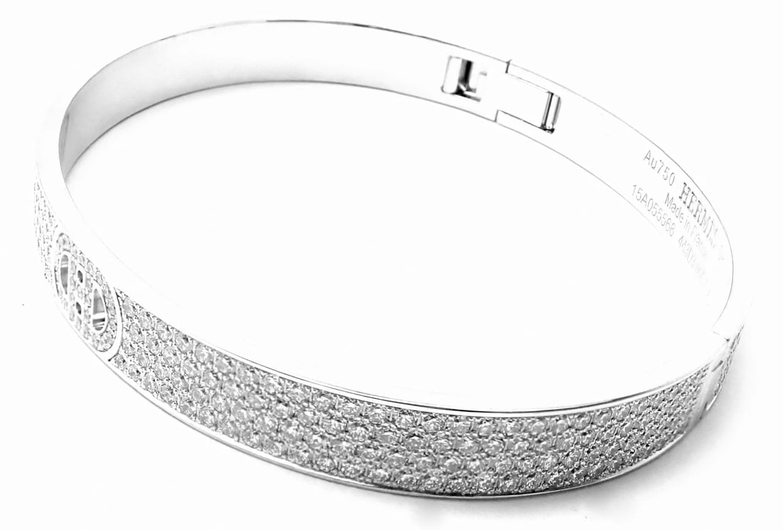 Authentic! Hermes H D'Ancre 18k White Gold Diamond Small Model Bangle Bracelet - 4