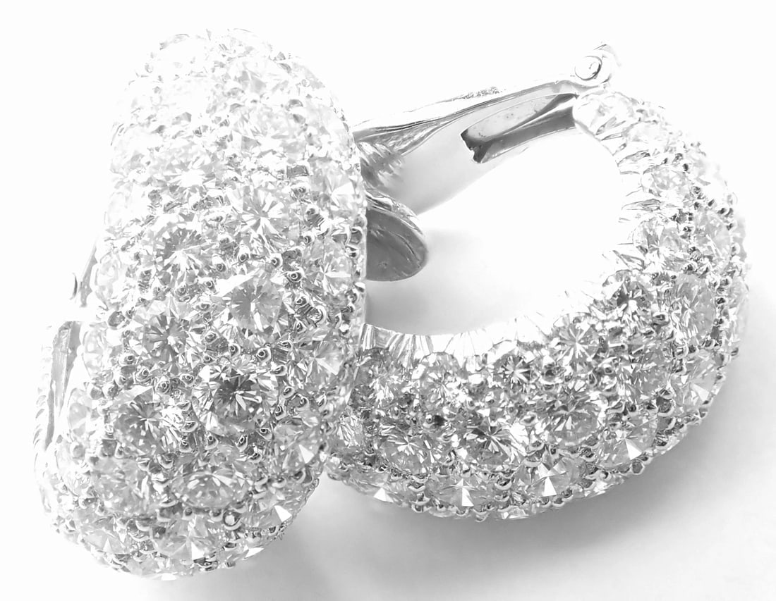 Authentic! David Webb Platinum 18k White Gold 10ct Diamond Hoop Earrings - 12