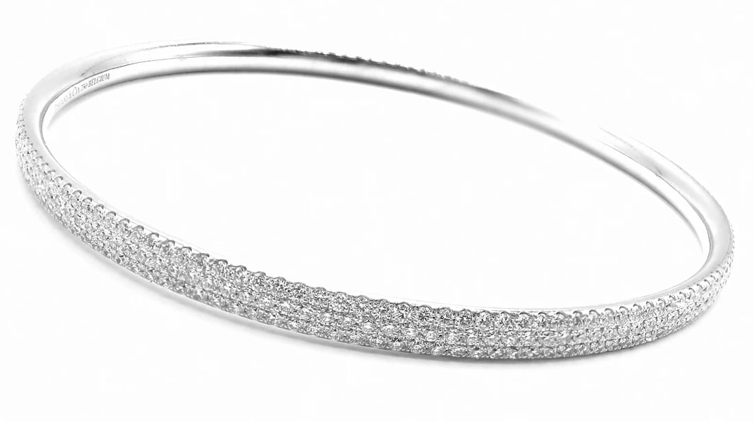Tiffany & Co Metro 18k White Gold Full Diamond Three Row Bangle Bracelet $22,300 - 3