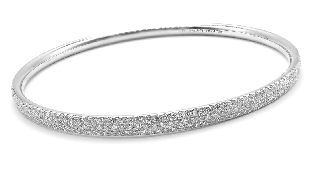 Tiffany & Co Metro 18k White Gold Full Diamond Three Row Bangle Bracelet $22,300 - 7