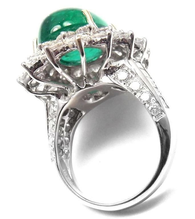 Authentic Craig Drake 18k White Gold Large 10.97ct Emerald Diamond Cocktail Ring - 10