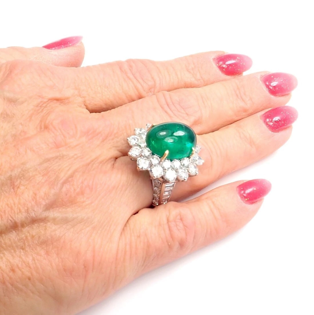 Authentic Craig Drake 18k White Gold Large 10.97ct Emerald Diamond Cocktail Ring - 7
