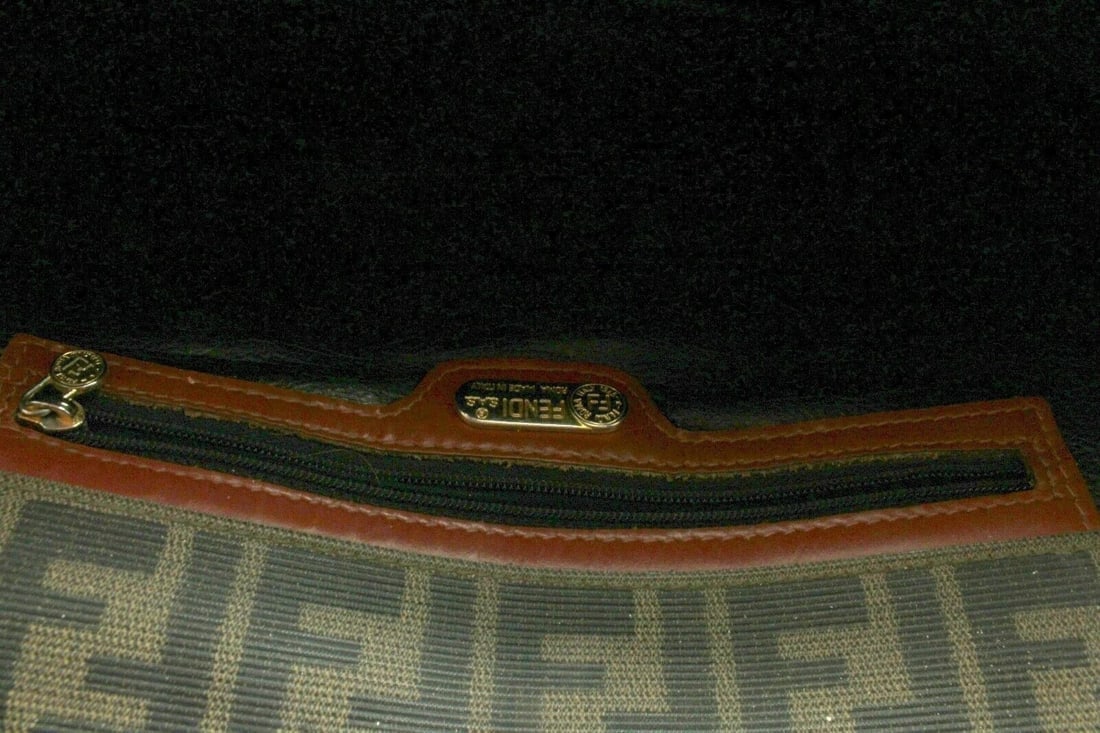 Authentic! Fendi Brown Logo Leather Flap Mama Zucca Handbag Purse - 4