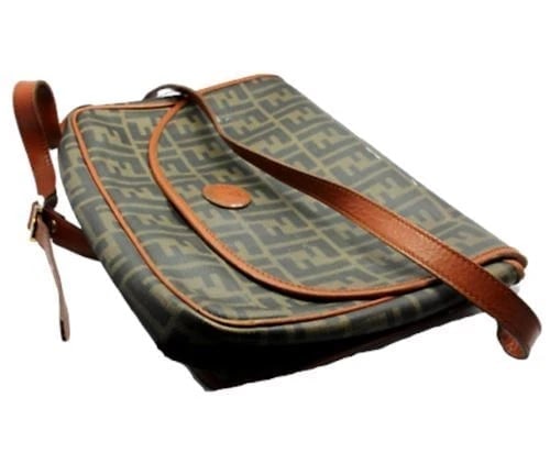 Authentic! Fendi Brown Logo Leather Flap Mama Zucca Handbag Purse - 5