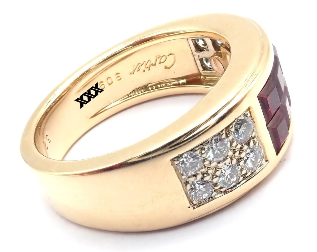 Authentic Cartier Diabolo 18k Yellow Gold Diamond Invisible Ruby Band Ring - 12