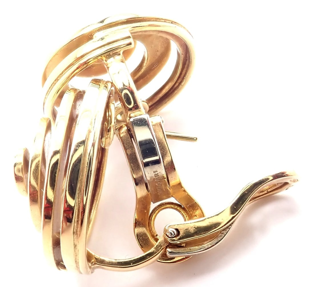 Authentic! Vintage BULGARI BULGARI 18k Yellow Gold Swirl Earrings - 6