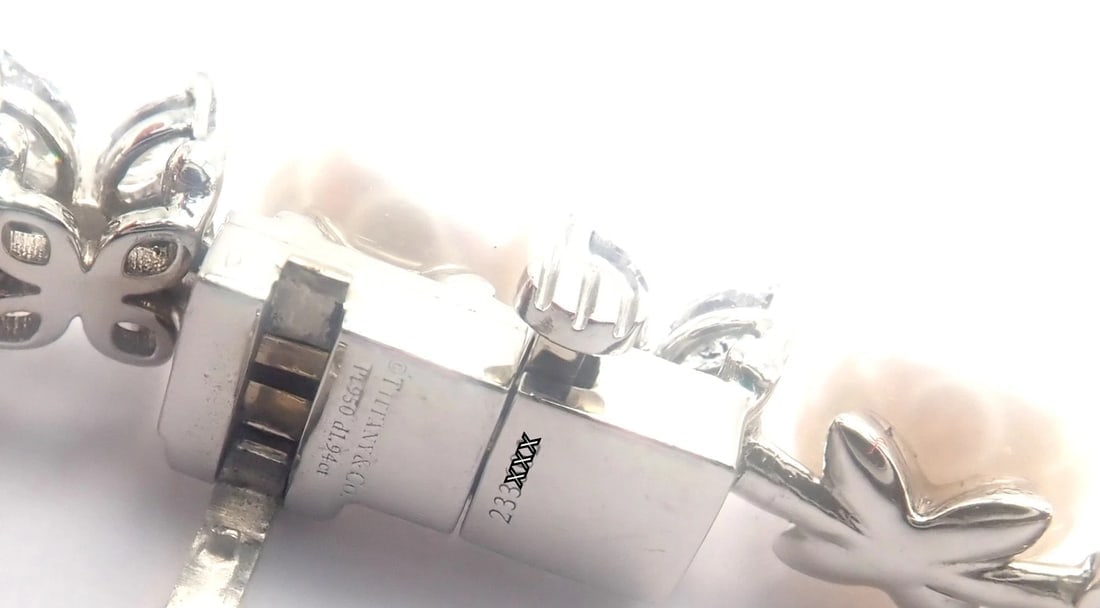 Tiffany & Co Victoria Platinum Diamond Akoya Cultured Pearl Line Tennis Bracelet - 11