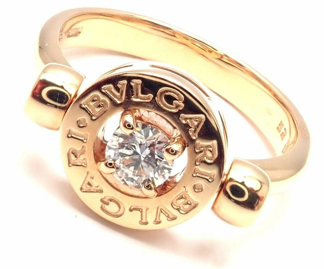 Authentic! BULGARI BVLGARI 18k Rose Gold Diamond Flip Ring Size 5.75 - 3