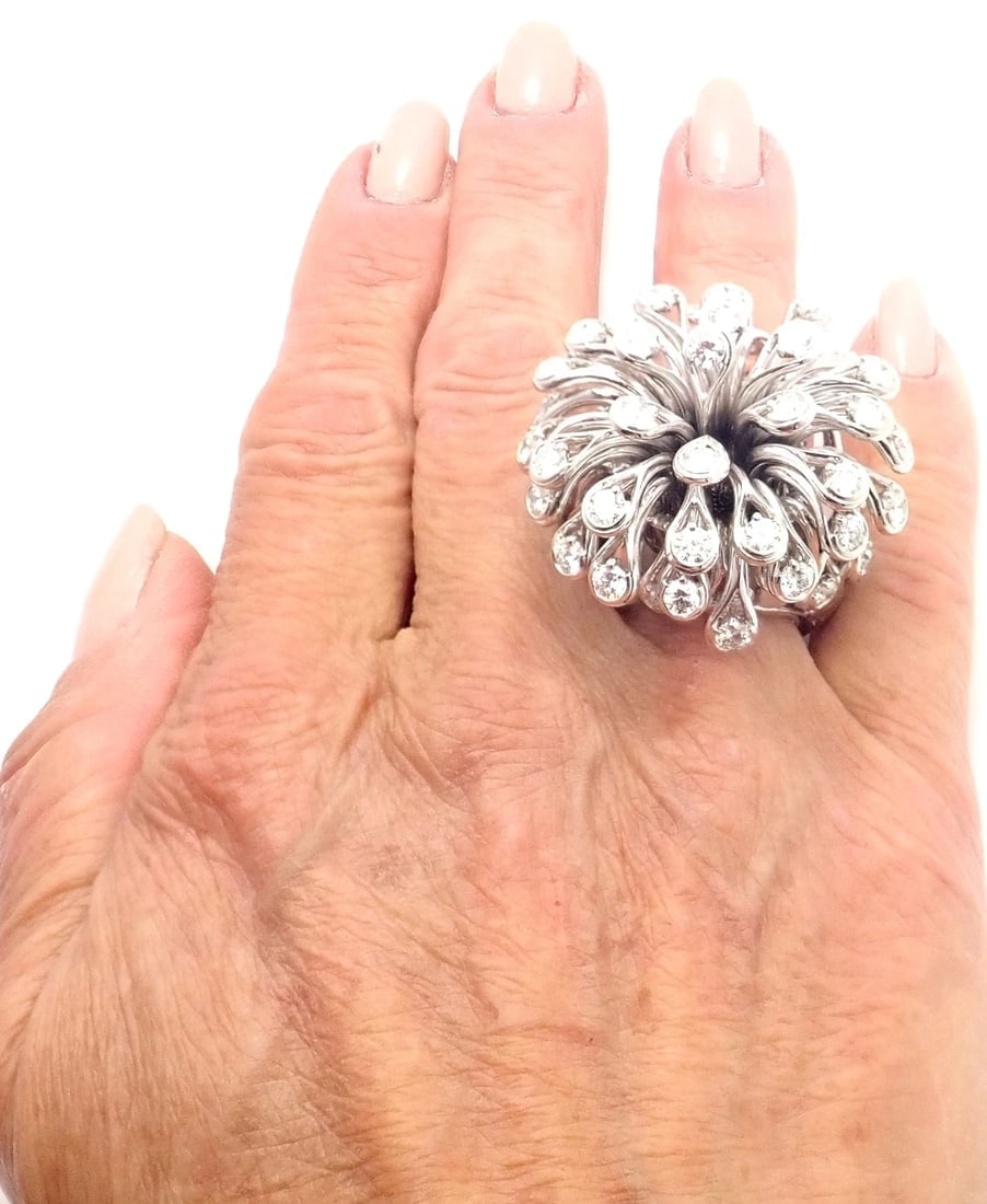 Authentic! Christian Dior 18k White Gold 6.5ct Diamond Large Flower Ring - 7