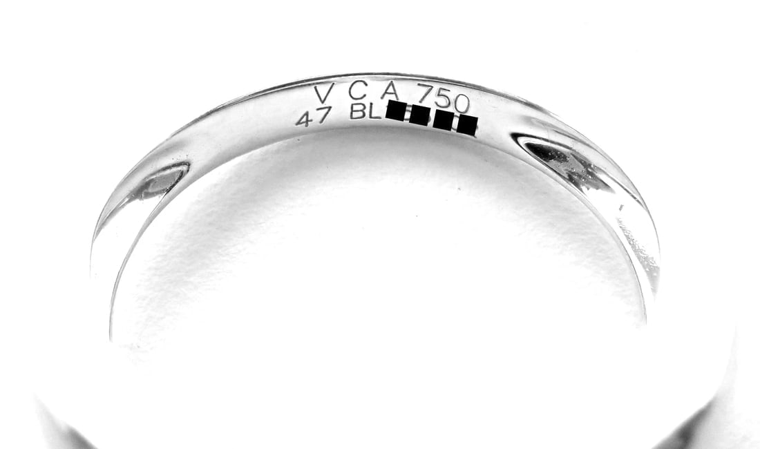 Authentic Van Cleef & Arpels Alhambra 18k White Gold Pink Opal Diamond Ring Cert - 7