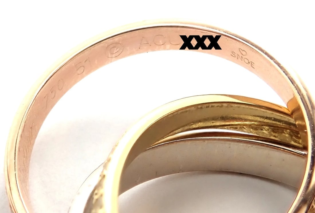 Authentic! Cartier Trinity 18k Gold Diamond Small Model Band Ring Size 51 Cert - 10