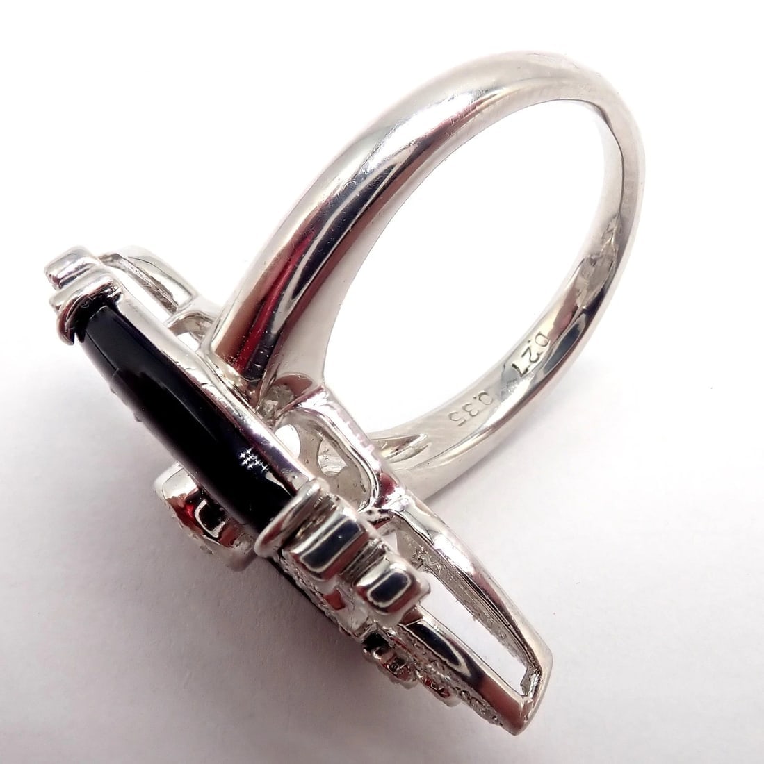 Vintage Estate Platinum Diamond 0.62ctw Onyx Ring sz 7.5 - 7